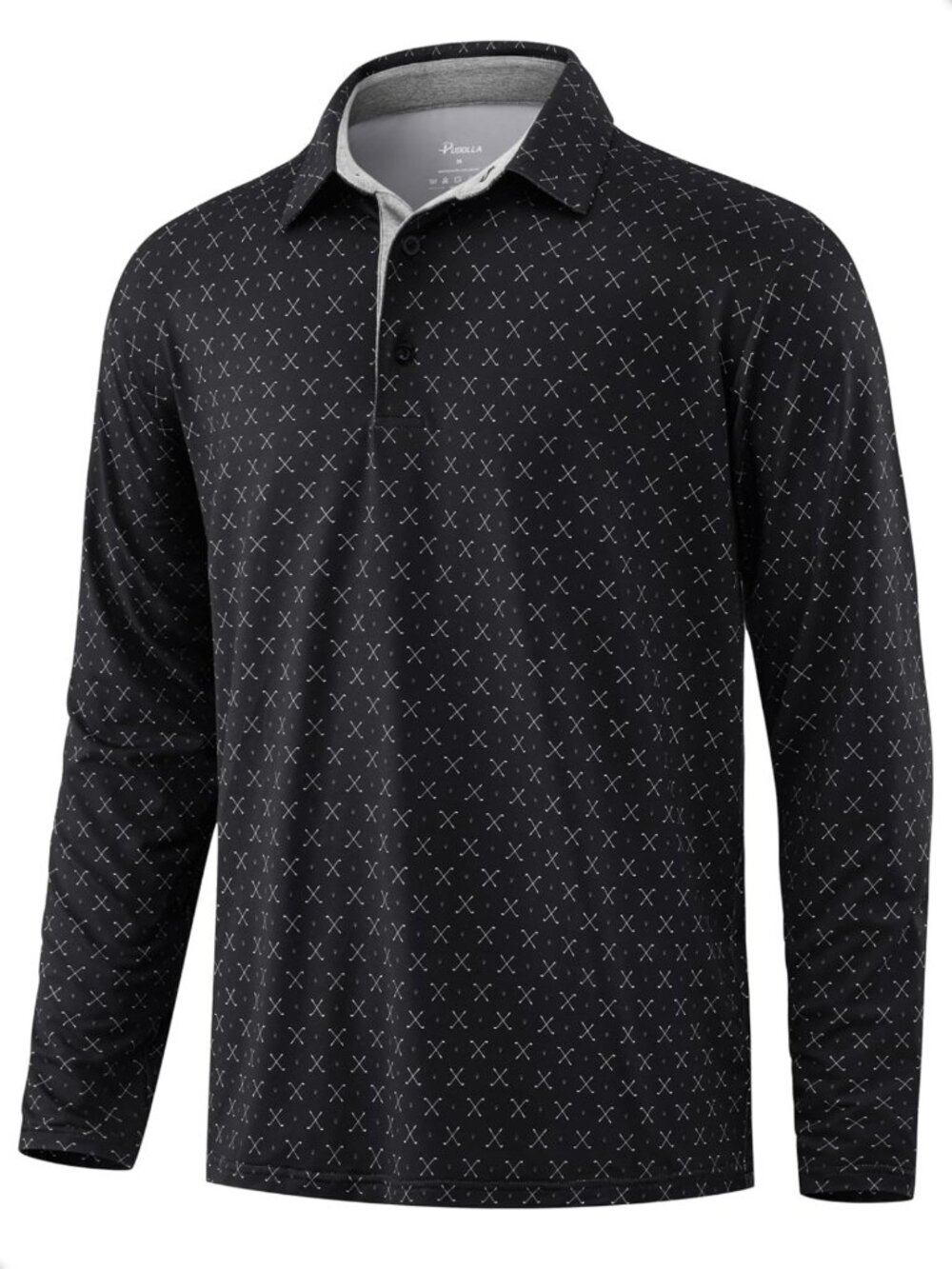 Pudolla Men's Long Sleeve Golf Polo Moisture Wicking Soft Comfy Dress